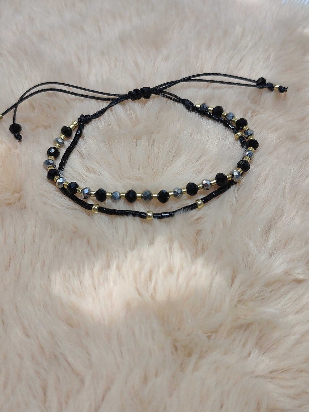 Adjustable Black Beaded Bracelet Set